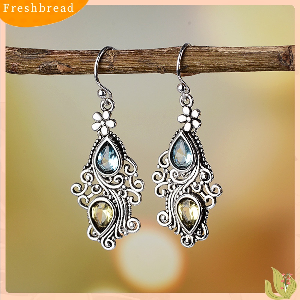 {In Stock} Vintage Wanita Tetesan Air Berlian Imitasi Bunga Menjuntai Kait Anting Perhiasan Hadiah