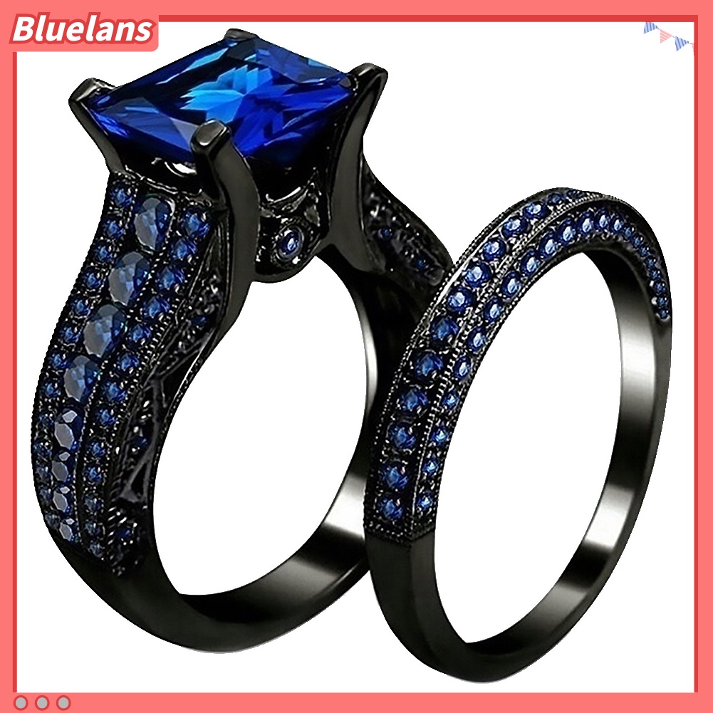 {In Stock} 2Pcs/Set Wanita Persegi Cubic Zirconia Jari Cincin Pertunangan Pernikahan Perhiasan