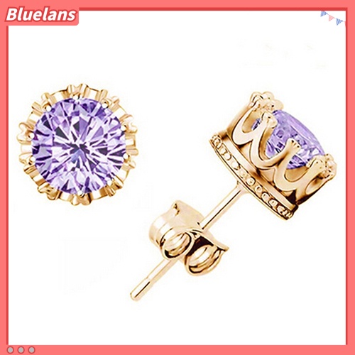 {In Stock} Fashion Wanita Berlian Imitasi Elegan Berlapis Perak Gaya Mahkota Anting Pejantan Telinga
