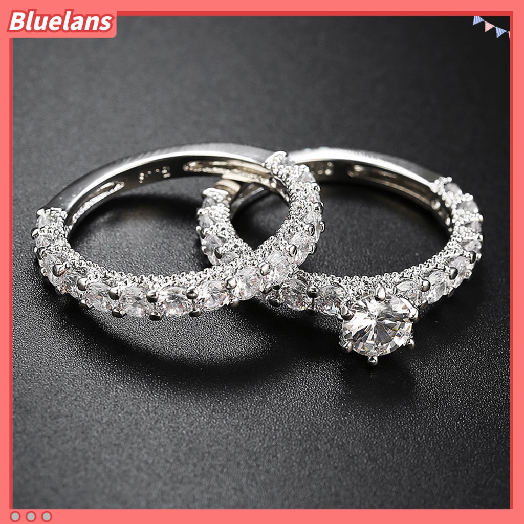 {In Stock} 1pasang Cincin Wanita Full Berlian Imitasi Hias Tidak Luntur Ringan Simetris Pernikahan Circlet Untuk Ulang Tahun