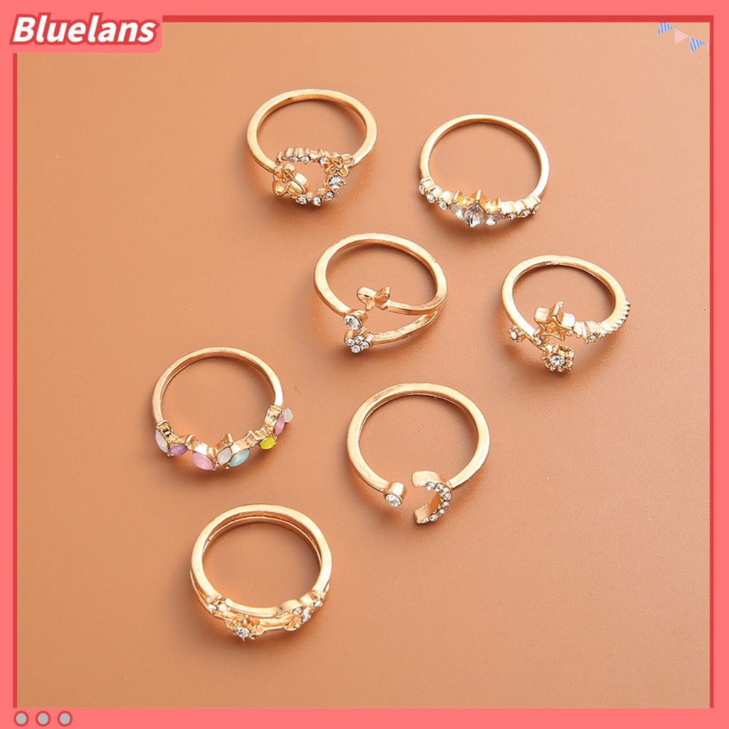 {In Stock} 7Pcs Cincin Wanita Nyaman Tidak Mudah Patah Ringan Butterfly Flowers Opening Ring Untuk Outdoor