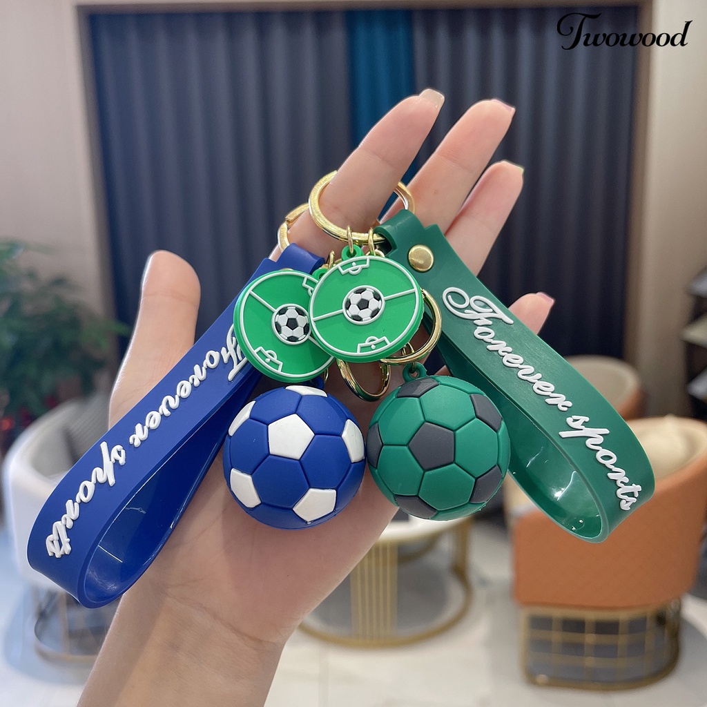 Twowood Football Keychain Metal Buckle Soft PVC Lovely Keyholder Ornamen Portable Kartun Gantungan Kunci Tas Liontin Aksesoris Souvenir Hadiah