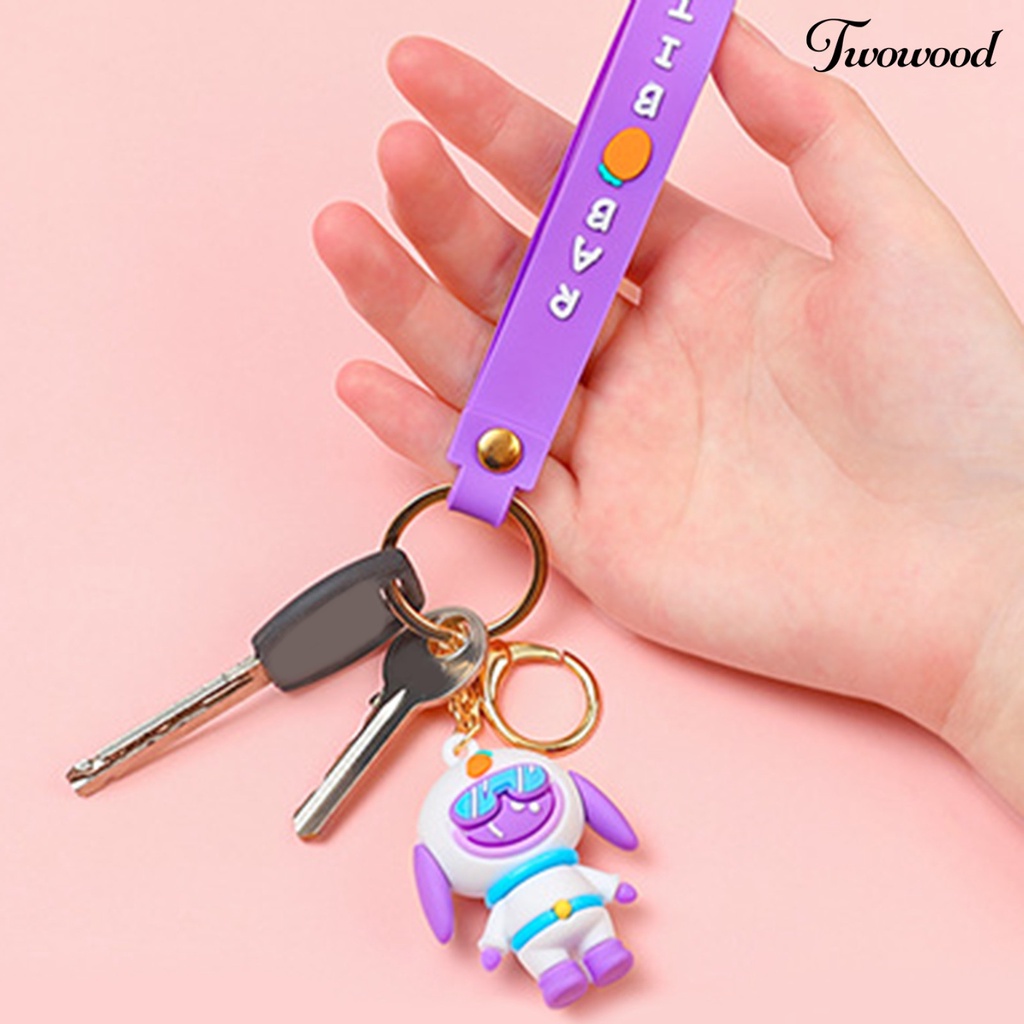 Twowood Kelinci Astronot Gantungan Kunci 3D Boneka Dengan Tali DIY Ransel Ornamen Silikon Hewan Lucu Spaceman Bunny Car Key Ring Tas Aksesoris