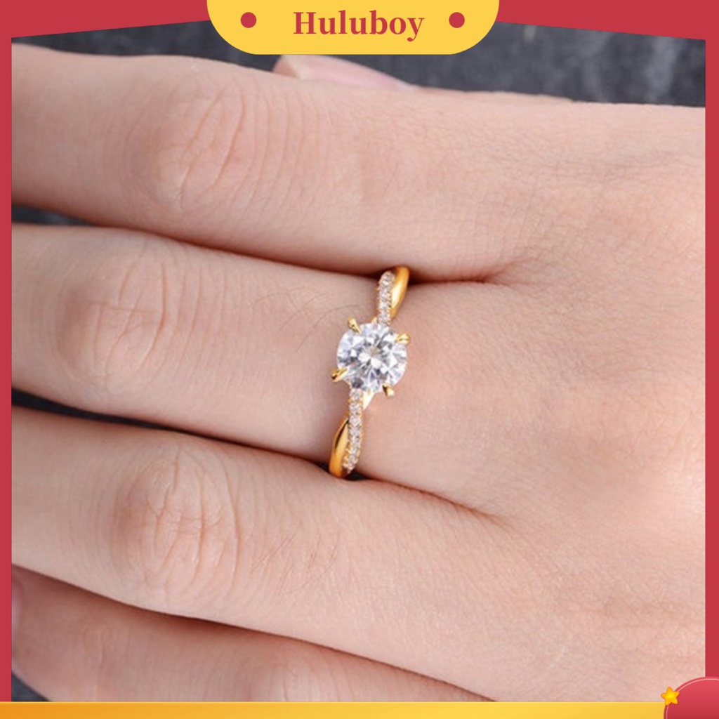 {Ready Stock} Wanita Elegan Penuh Berlian Imitasi Bertatahkan Cubic Zirconia Jari Cincin Perhiasan Pernikahan