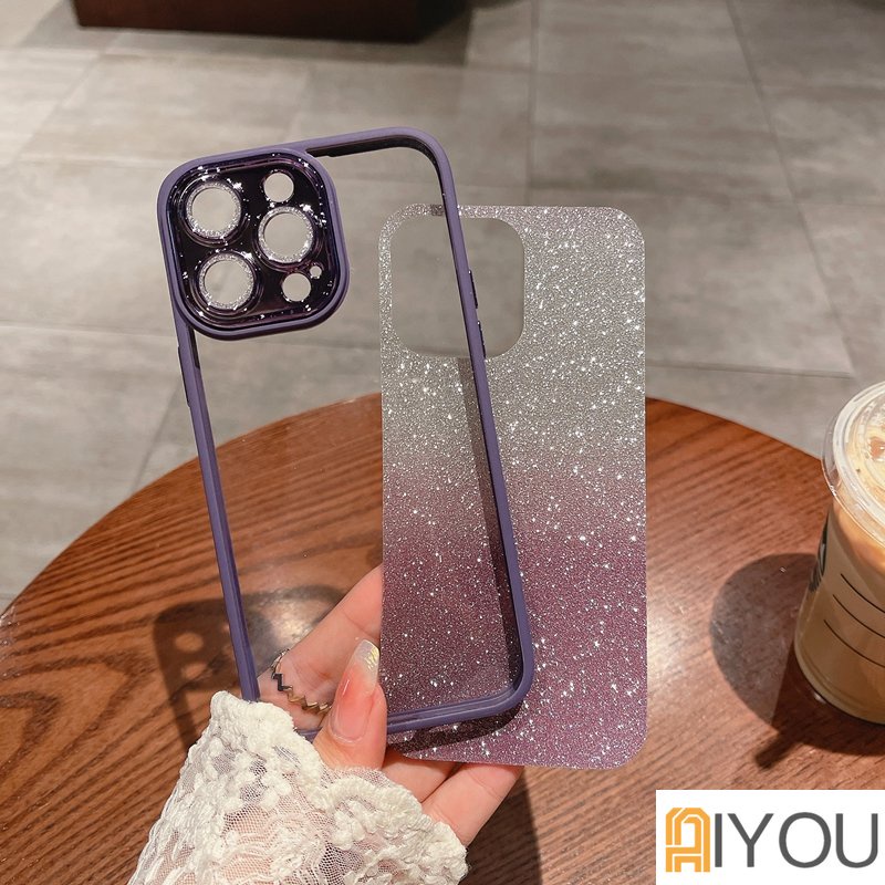 IPHONE Casing Ponsel Bling Glitter Gradasi Mewah Untuk Iphone14 13 12 11 Pro Max Plus Bumper Shockproof Pelindung Lensa Cases Cover