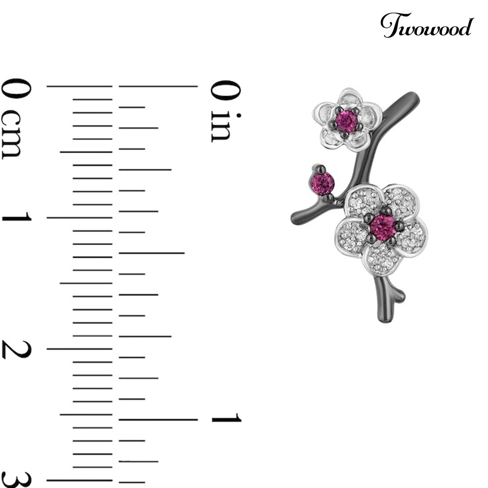 Twowood Berlian Imitasi Plum Blossom Bunga Wanita Kalung Telinga Stud Anting Jari Cincin