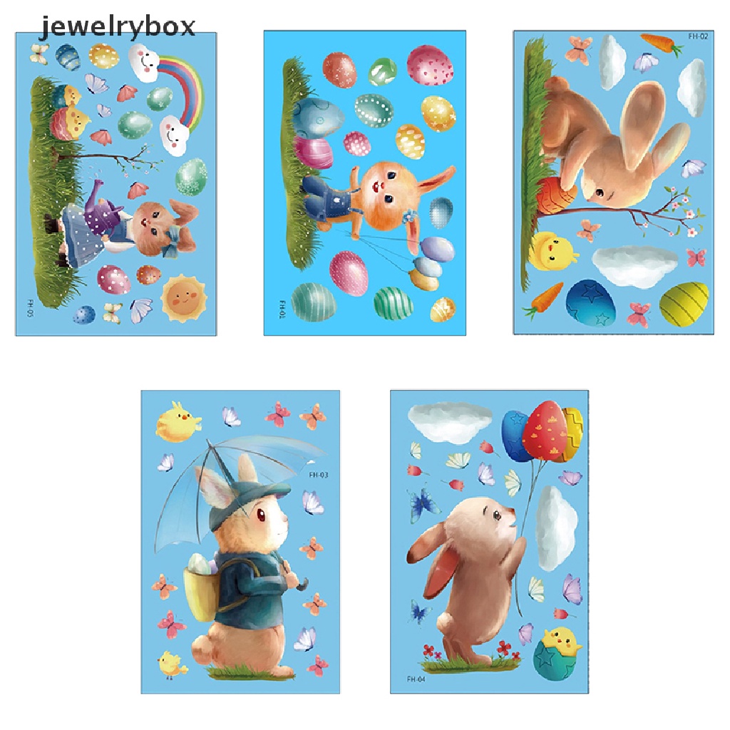 [jewelrybox] 1pc Stiker Jendela Kaca Happy Easter Colorful Bunny Eggs Wall Decal 20x30cm Butik