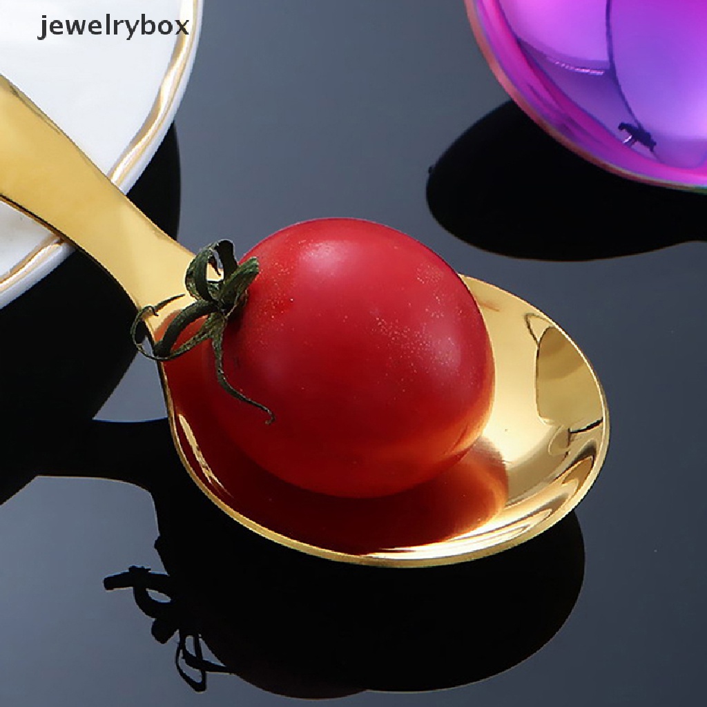 [jewelrybox] Lucu304stainless Steel Gagang Pendek Kepala Bulat Sendok Es Krim Dessert Spoon Butik