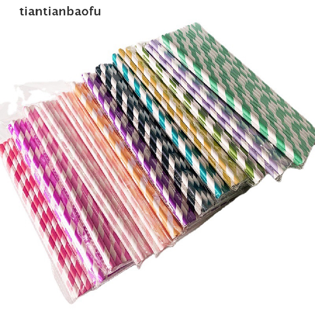 [tiantianbaofu] 25pcs/set Biodegradable Stripes Paper Straw Pink Stripes Sedotan Minum Dekorasi Butik