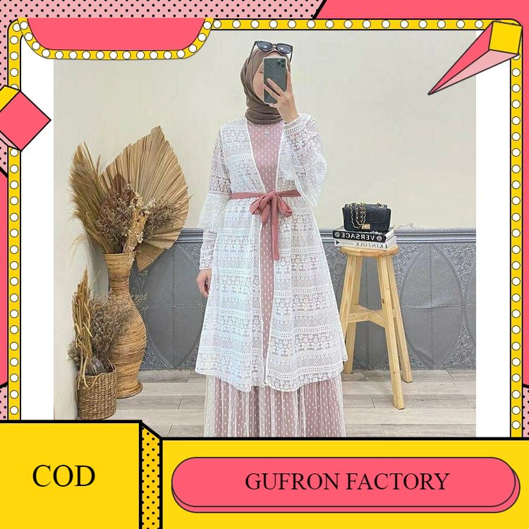 YONA DRESS BRUKAT MALIKA TERBARU GAMIS 2IN1 ROMPI