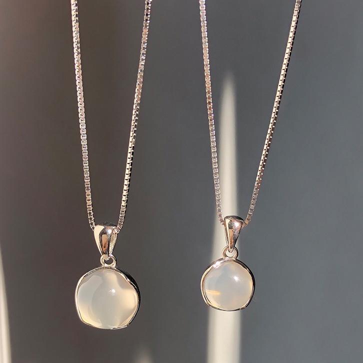 Kalung Rantai Perak Y2K Korea Untuk Wanita Elegan Opal Pendant Perhiasan Aksesoris