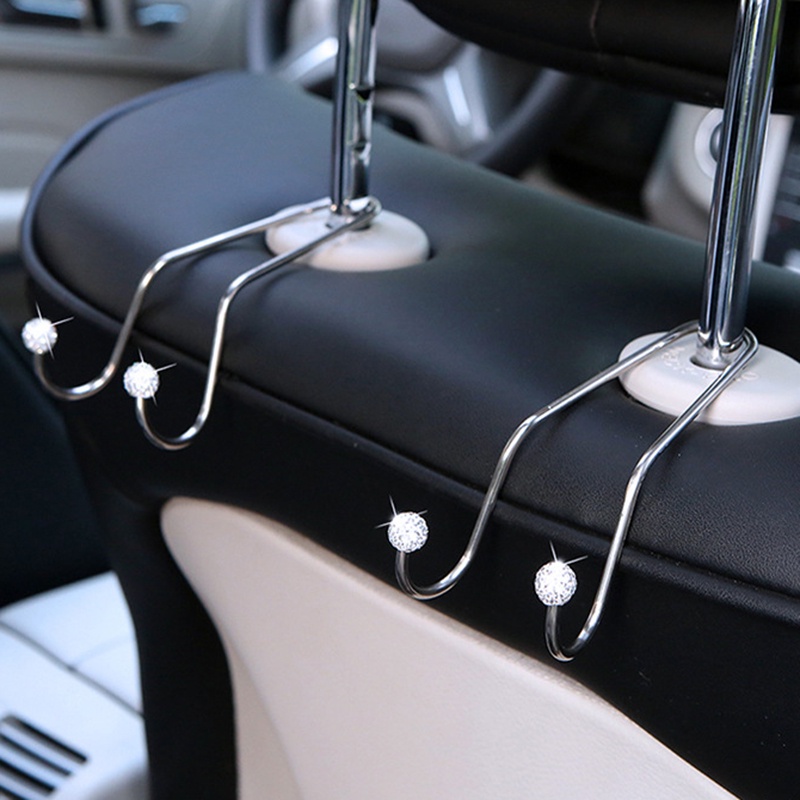 Portable Kursi Mobil Dipasang Bentuk V Kait Stainless Steel/Berlian Imitasi Berkilau Inlay Otomotif Headrest Rak Gantung/Kait Penyimpanan Tas Kendaraan