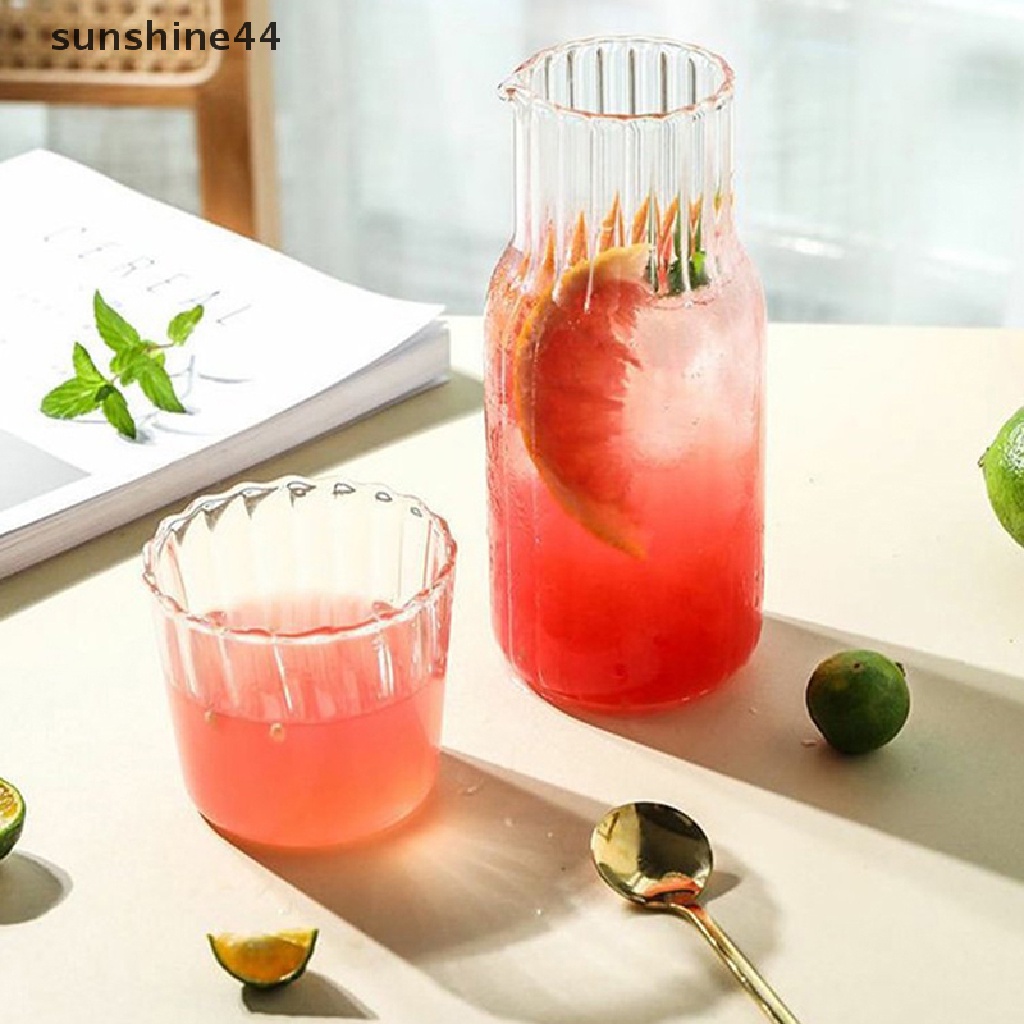 Sunshine 2Pcs Gelas Air Carafe Modern Minimalis Botol Air Panas Dingin Cangkir Set ID