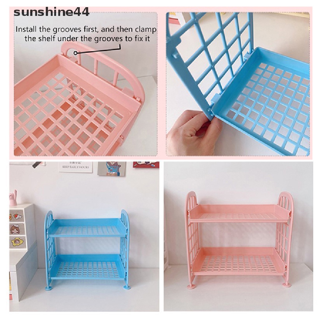 Sunshine Kawaii Rak Macaron Meja Desktop Organizer Rak Penyimpanan Lipat Hollow Shelf ID