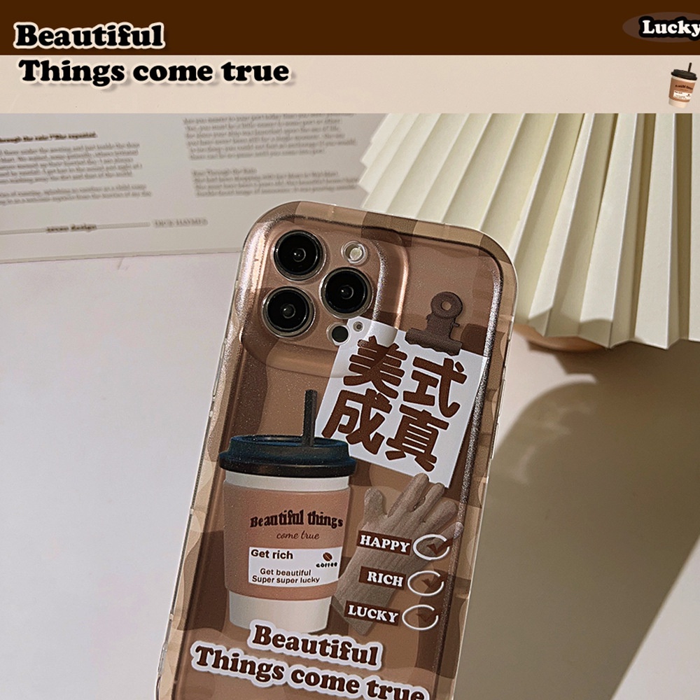 IPHONE 4desain Americano Label Kopi Transparan Coklat Shockproof Phone TPU Soft Case Cover Untuk Iphone11 12 13 14 PLUS PRO MAX