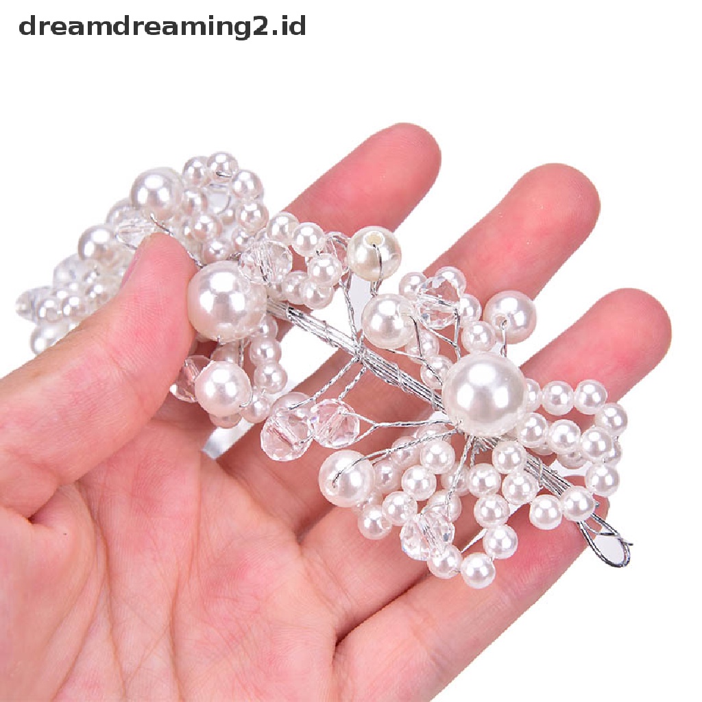 (hot) Bridal Wedding Headband Kristal Bunga Tiara Mahkota Mutiara Berlian Imitasi Rambut Band//