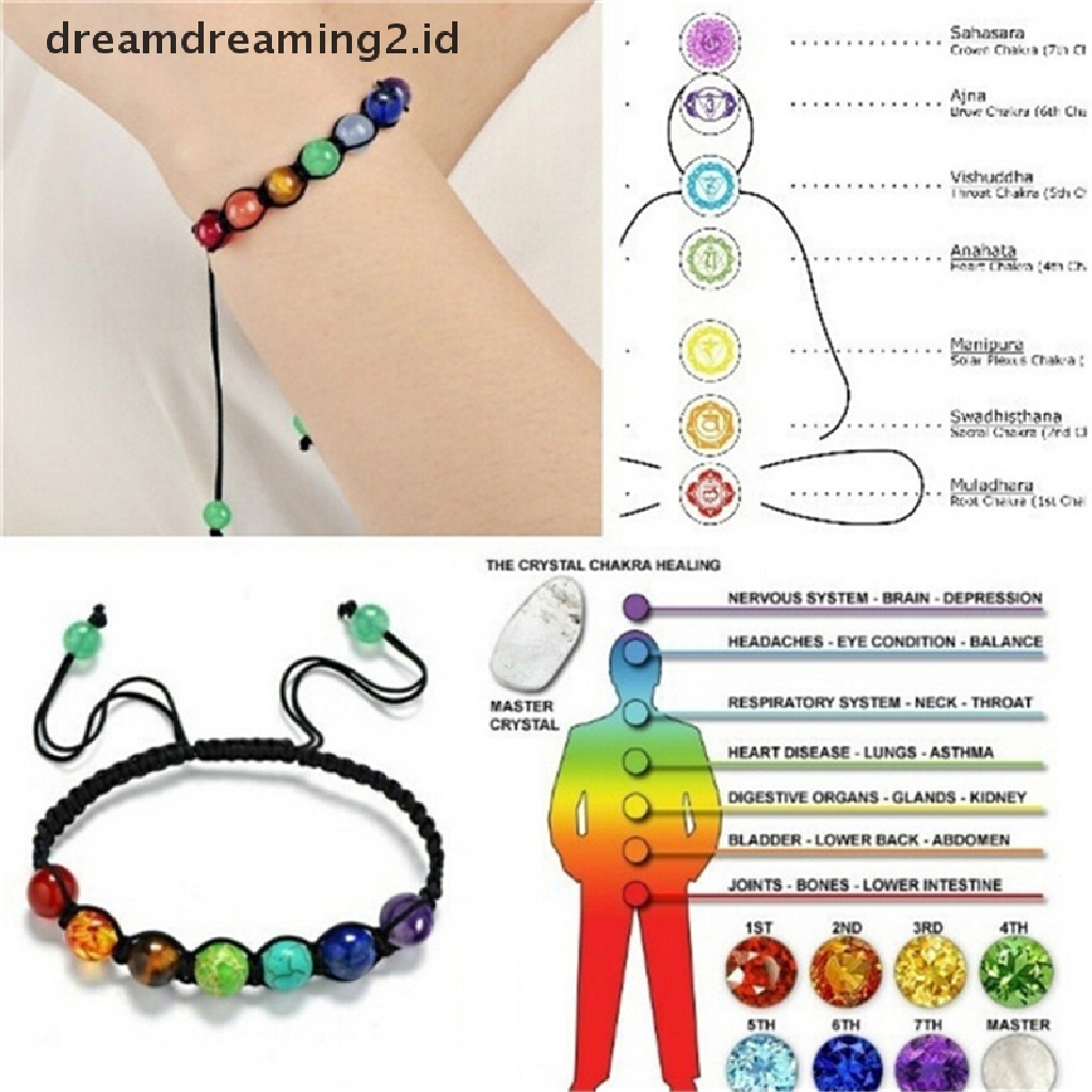 (hot) Gelang Manik-Manik Balance Penyembuhan 7 Chakra Braided Lava Yoga Reiki Prayer Stones//