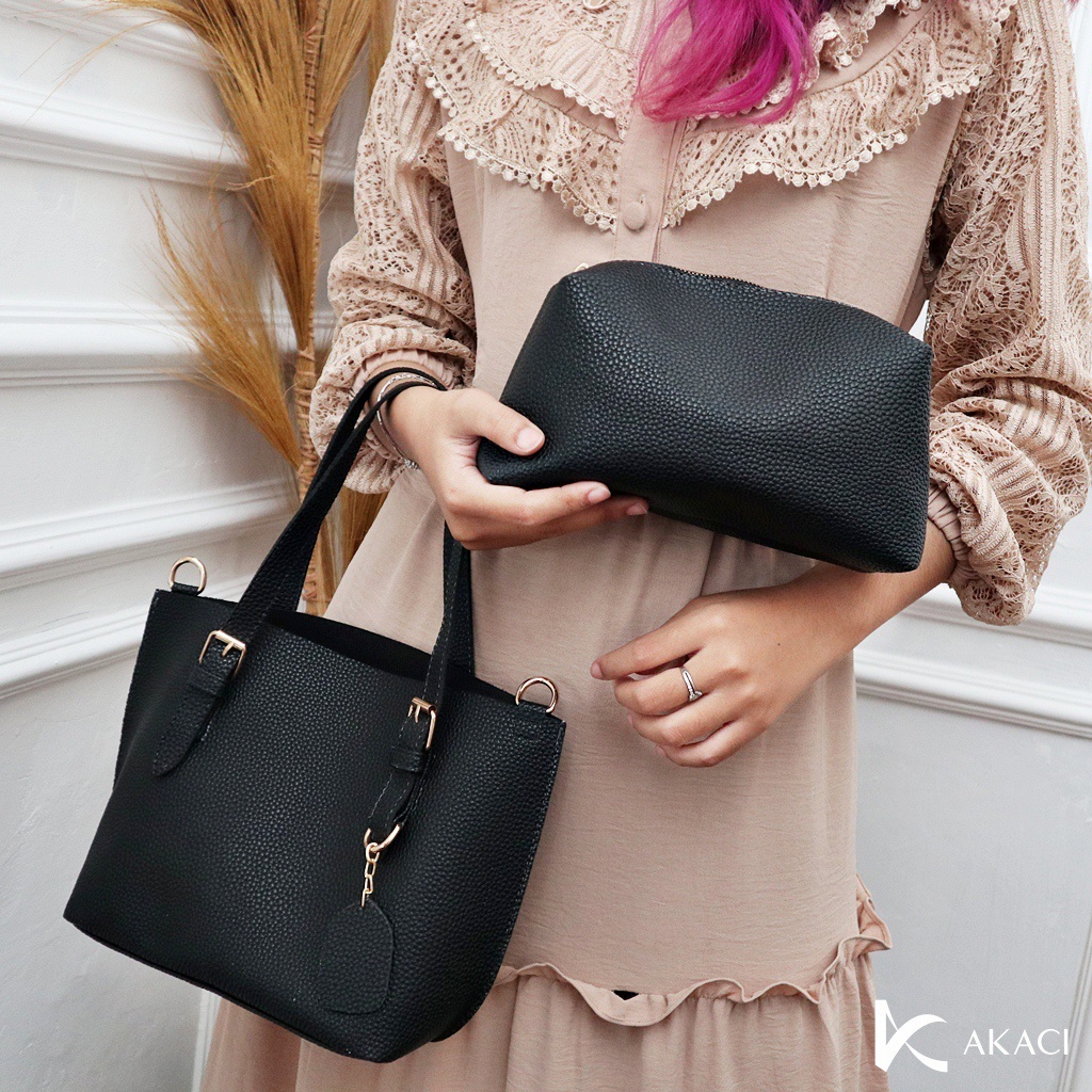 Akaci - tas tote set pouch dompet papirut style korea lucu AK 02-6934