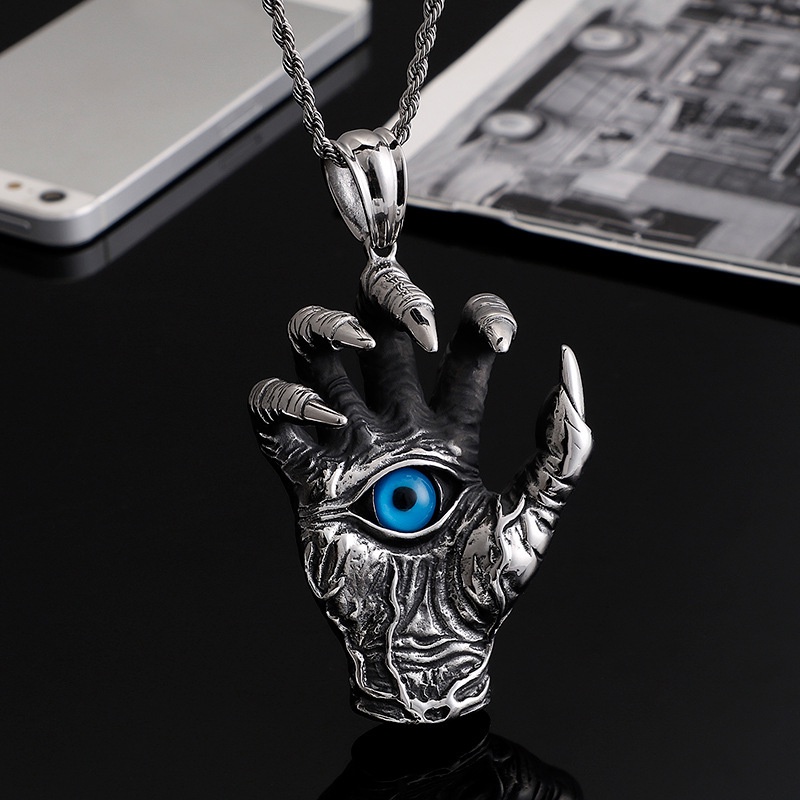 Kalung Liontin Cakar Naga Domineer Retro Baru Biru Evil Eye Neckalces Untuk Pria Perhiasan Aksesoris Pesta