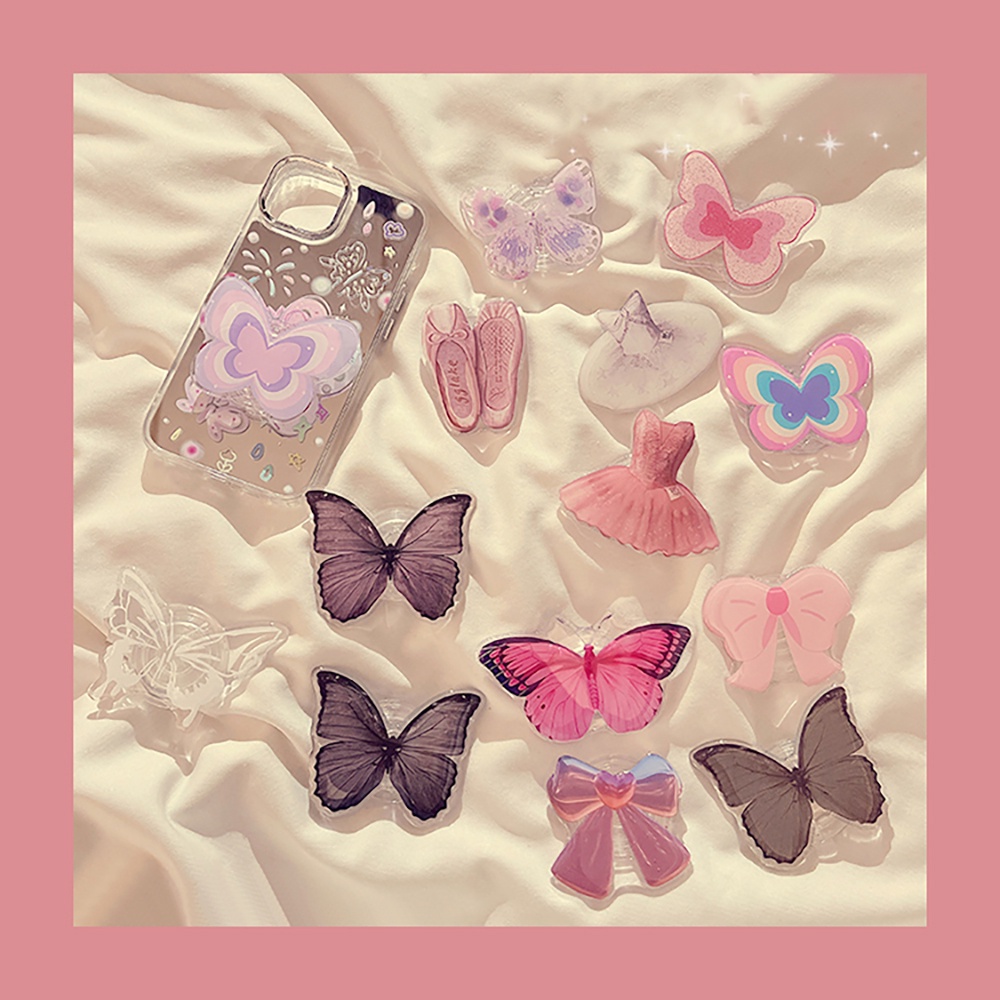 Ins Korea Lucu 3D Butterfly Bracket Phone Grip Tok Griptok Holder Ring Untuk iPhone Aksesoris Phone Stand Holder Hadiah Gadis