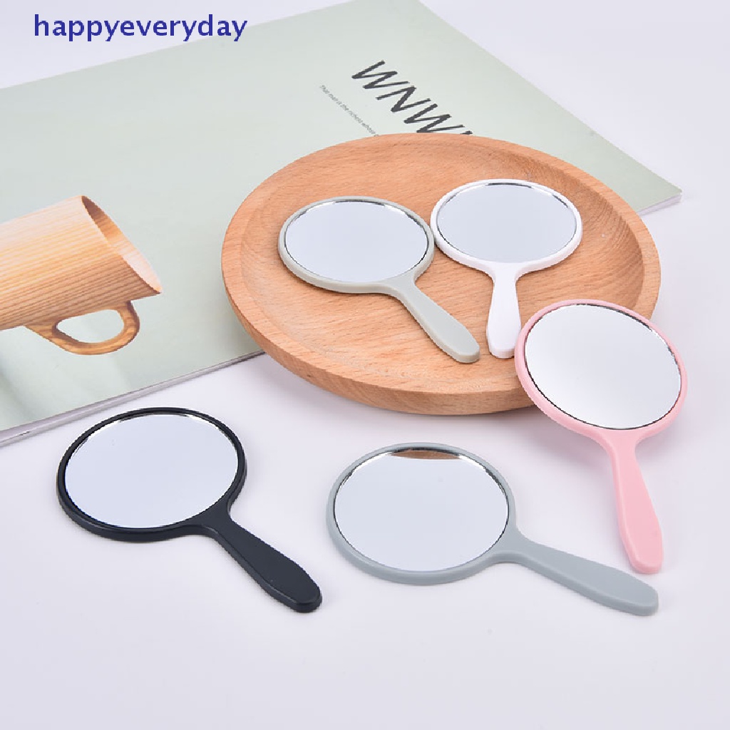 [happy] Cermin Rias Genggam Bulat Vanity Mirror Dengan Handle Hand Mirror Kosmetik [ID]