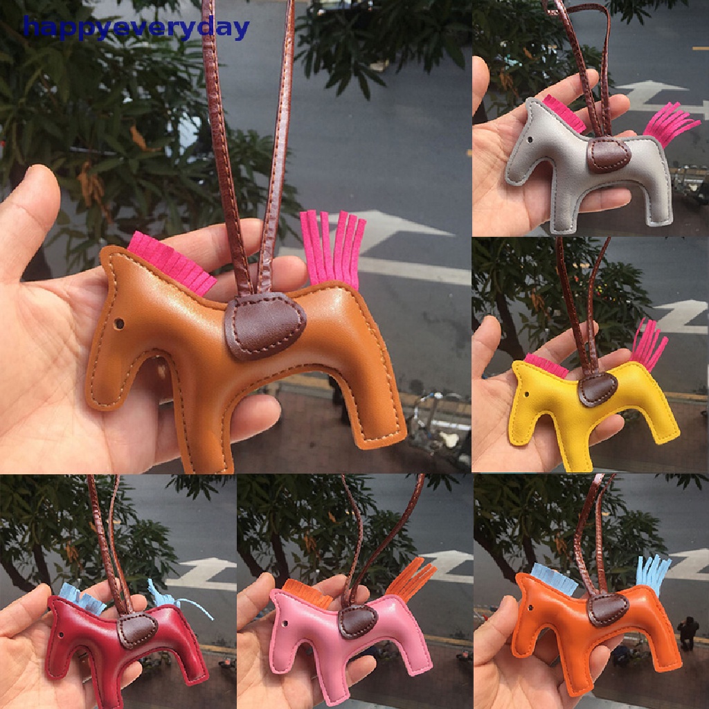 [happy] Handmade PU Leather Keyrings Horse Gantungan Kunci Mobil Tas Pesona Liontin Aksesoris [ID]