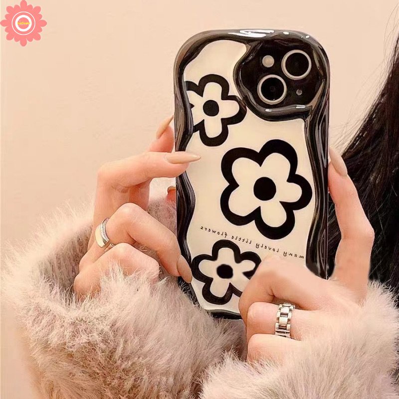 Bunga Putih Segar Casing Tepi Melengkung Bergelombang 3D Kompatibel Untuk IPhone 7Plus 11 14 13 12 Pro Max XR 6s 6 7 8 Plus X XS Max SE 2020 Lembut Tpu Airbag Glossy Shockproof Cover