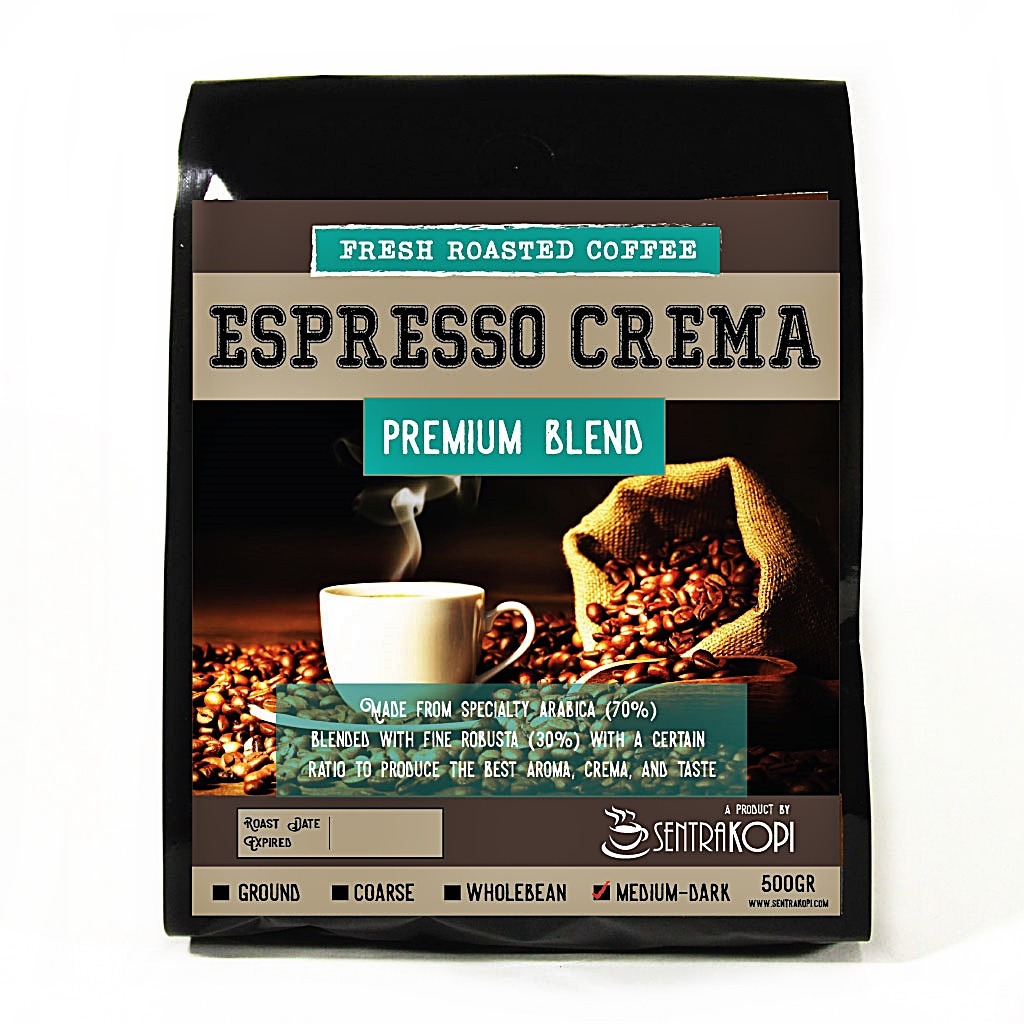 

Espresso Crema Premium Blend Coffee 500 Gram - Bubuk / Biji - Sentra Kopi