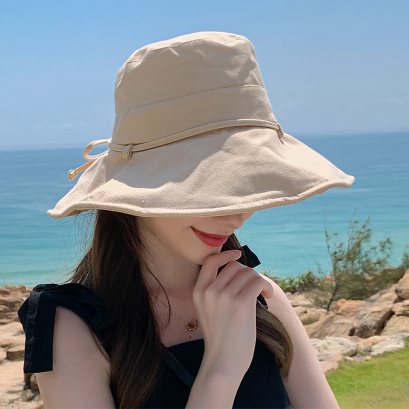 Topi Nelayan Untuk Wanita Korea Lady Lebar Pinggiran Bucket Sun Hat Pantai Musim Panas Topi Lipat Perlindungan UV Matahari