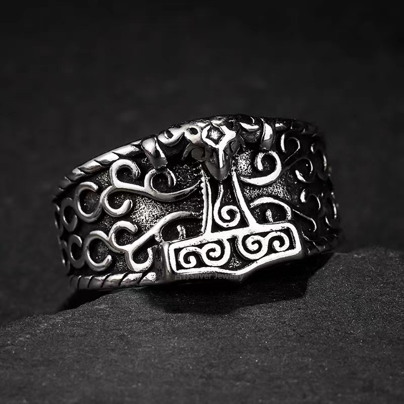 Retro Nordic Viking Crow Cincin Pria Trendi Unik Hip-Hop Punk Cincin Pembukaan