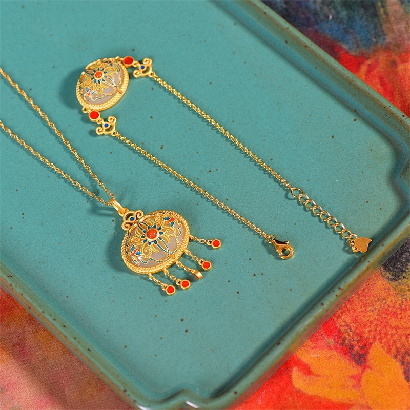 Goldkingdom Fashion Perhiasan Aksesoris Ready Stock Bunga Berharga Hetian Giok Gelang Perempuan Retro Gelang Gaya Cina Gelang Antik