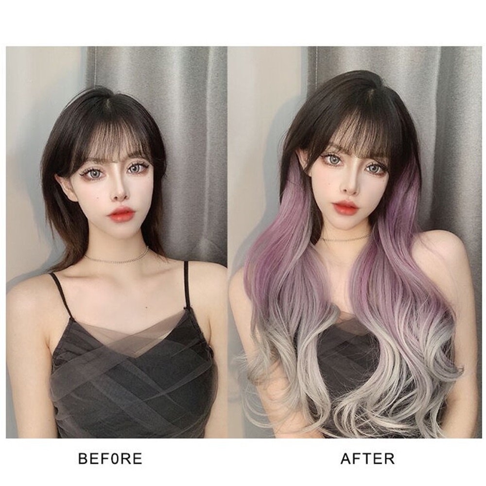 One-piece Ungu Gradien Tak Terlihat Mulus Berbentuk U Menggantung Telinga Ekstensi Rambut Wig Untuk Wanita Rambut Ponytail Panjang Besar Bergelombang Ekstensi Rambut 50 cm