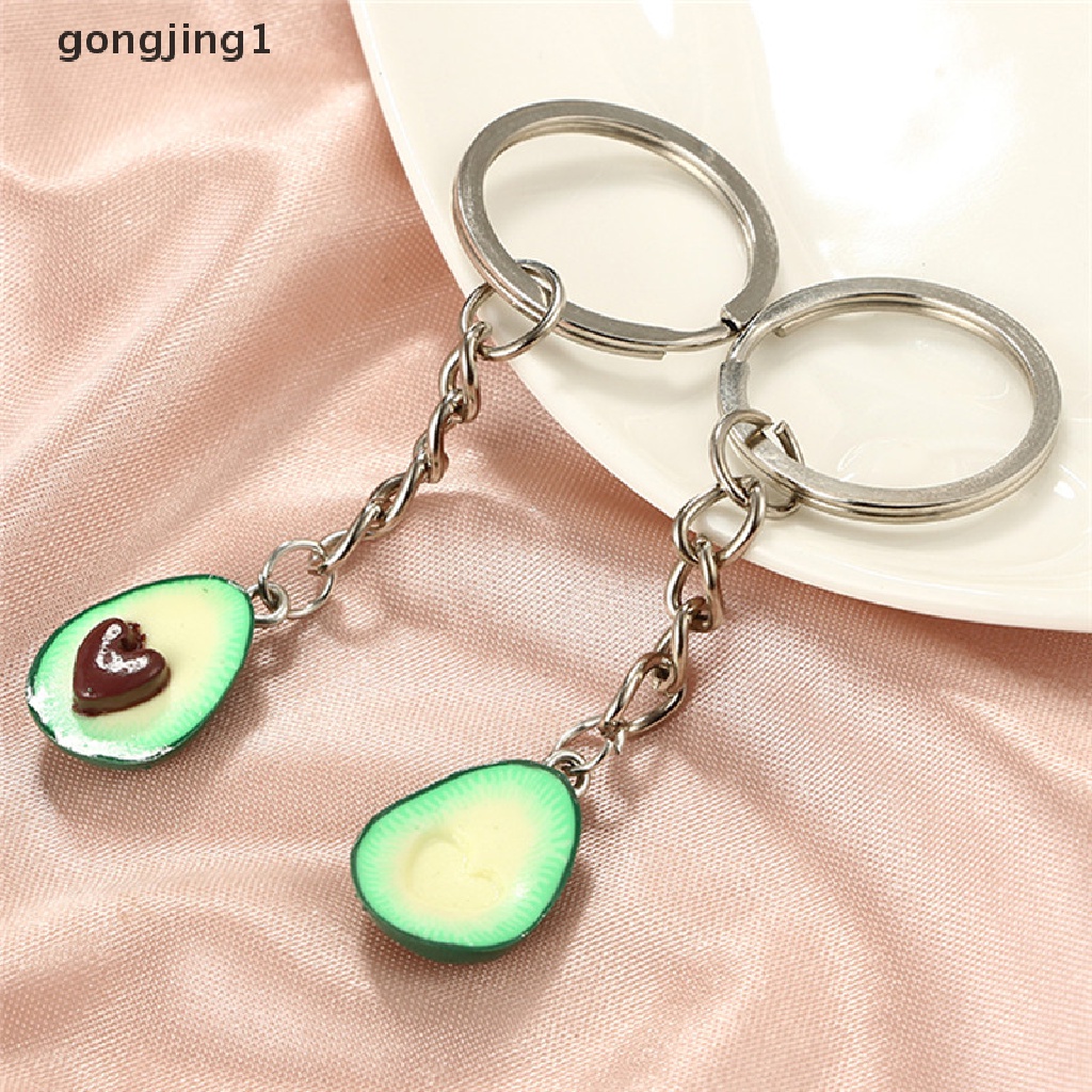 Ggg Handmade Polymer Clay Avocado Heart Pendant Keychain Gantungan Kunci Key Ring Rantai Hadiah ID