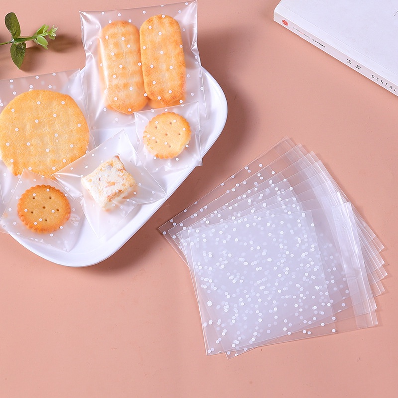 100 Pcs Multi-specification White Snowflake Biskuit Kue Cookies Barang Panggang Kantong Kemasan Plastik Portabel Halus Praktis Transparan Self-adhesive Candy Gift Bags
