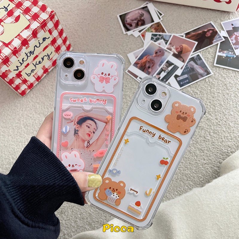 Case Tempat Kartu Beruang Imut Sweet Bunny Redmi A1 9 10 10C 9A 9C NFC Redmi Note11 10 10s 9 Pro Note9 Mi 12 12x11 Lite POCO M3 POCO X3 Pro NFCWallet Slot Clear Soft Cover