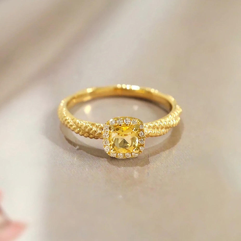 Cincin Kristal Kuning Fashion Korea Bentuk Persegi Buatan Hias Kristal Adjustable Open Rings