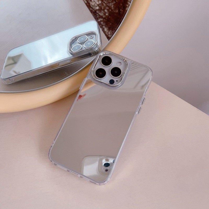 【Mirror Case】Electroplated Makeup Case for IPhone XR XS Max 11 12 13 14 Pro Max Silver Mirror Pretty Phone Case for Girl Women's Fashion