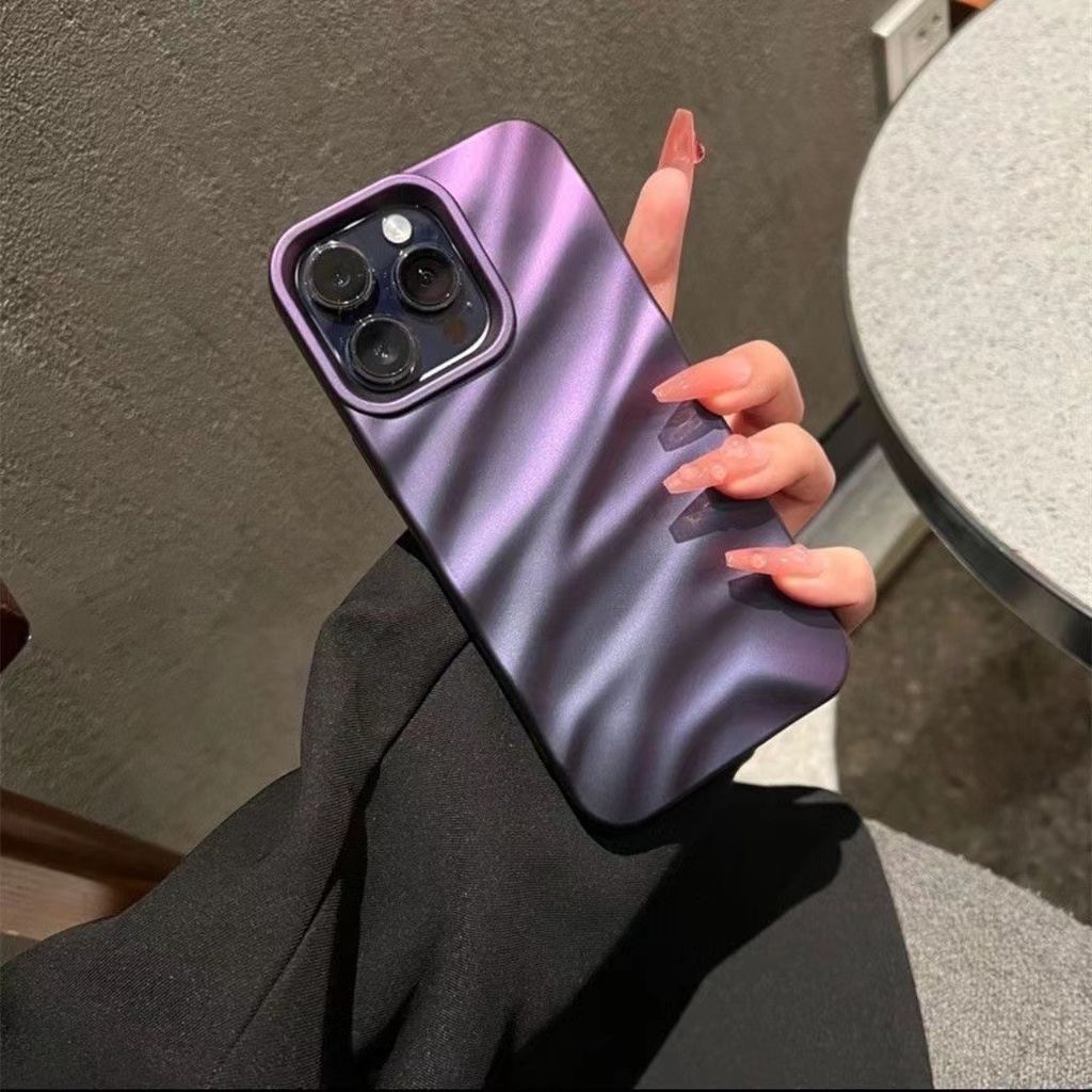 IPHONE Sutra Pleats Dengan Warna Mempesona Casing Ponsel Iphone11 12 13 14 Pro Max Shockproof Case Cover