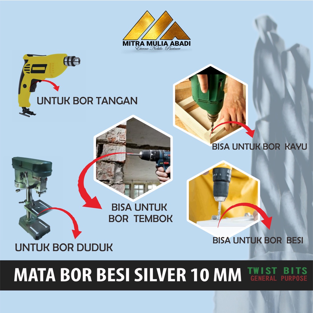 MATA BOR BESI 10mm SILVER TWIST DRILL BITS SERBAGUNA