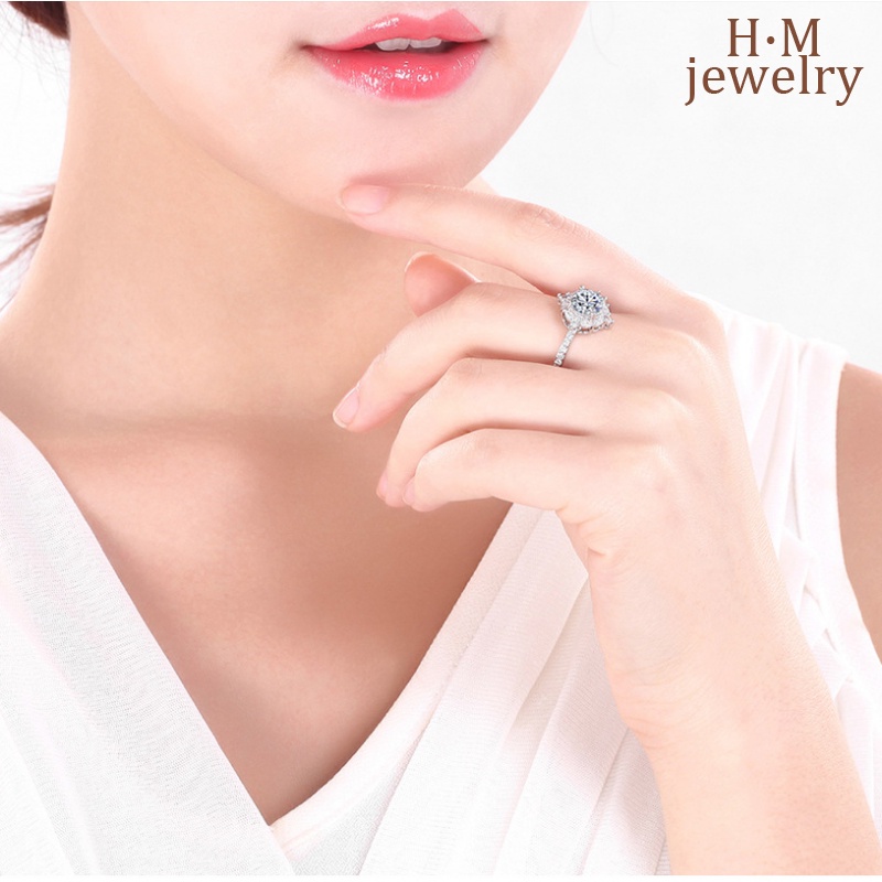 Cincin Wanita Bulat Super Flash Diamond Ring Klasik Elegan Perhiasan Cincin Berlian