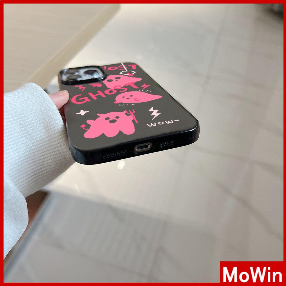For iPhone 14 Pro Max iPhone Case Black Glossy TPU Soft Case Shockproof Protection Camera Pink Cute Ghost Compatible with iPhone 13 Pro max 12 Pro Max 11 xr xs max 7Plus 8Plus