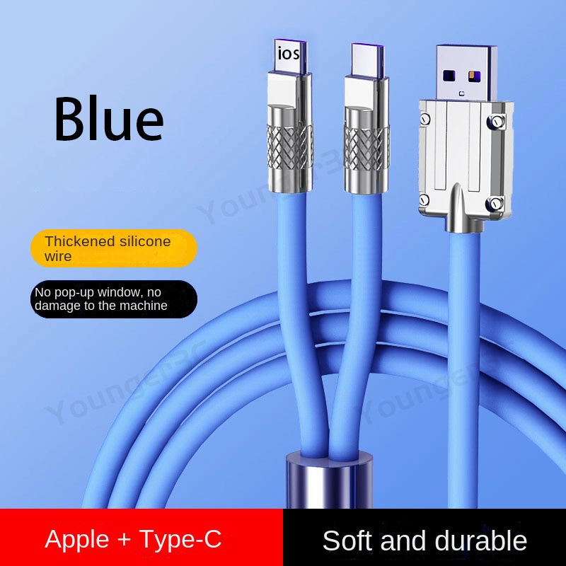 2in1 Zinc Alloy Super Fast Charger Kabel 120W Silikon Cair 6A Micro Usb Data Line Dengan Indikator Untuk i-phone Tipe C