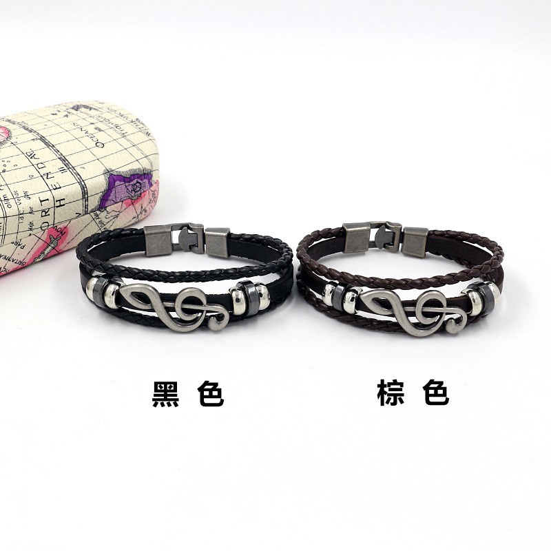 [Z H Perhiasan] Vintage Rock Tone Gelang Kulit Pria Dan Wanita Fashion Pacar Pasangan Stainless Steel Multi Layer Manik-Manik PU Gelang Punk Pesta Perhiasan Aksesoris