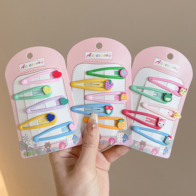 5pcs Candy -Warna Cinta Jepit Rambut Anak Poni Lipat Hair Clip Gadis Kecil Tidak Sakit BB Rambut Kartu Hiasan Kepala