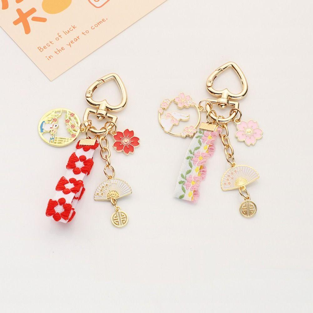 Needway  Gaya Korea Liontin Tempat Kunci Mobil Fashion Couple Kawaii Kartun Sakura Rabbit Keychain