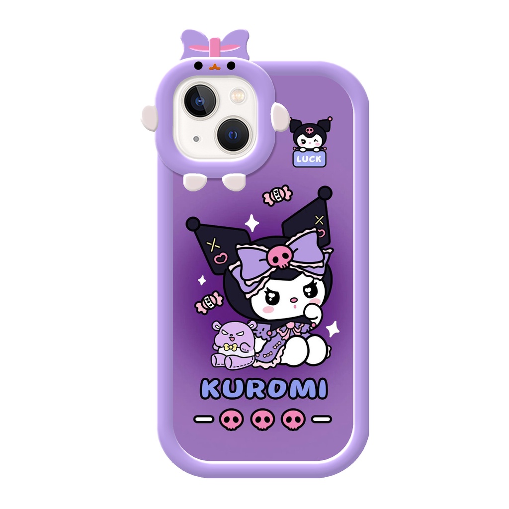 Kuromi Kartun Soft Phone Case Untuk 14 13 12 11 Pro Max X/Xs Max XR IPhone 6Plus/6S Plus 7Plus/8Plus Casing Ponsel Anti Jatuh