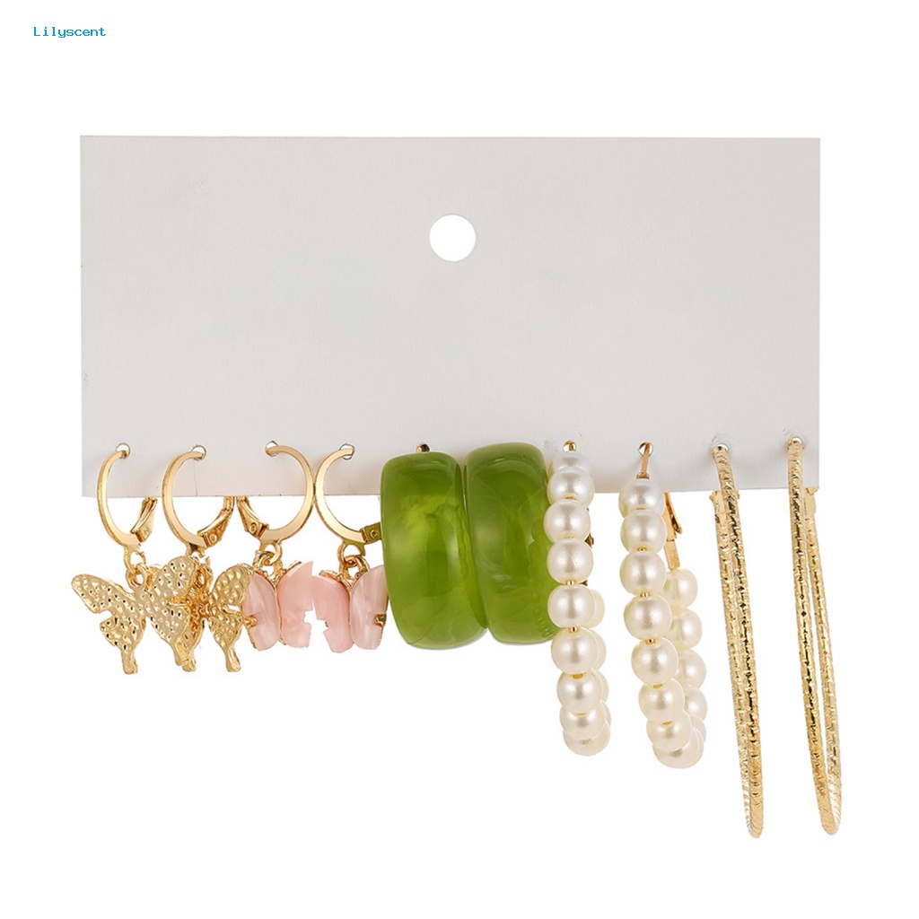 Lilyscent 5pasang Hypoallergenic Hoop Earrings Perhiasan Fashion Anting Lingkaran Kupu-Kupu Set Tahan Aus