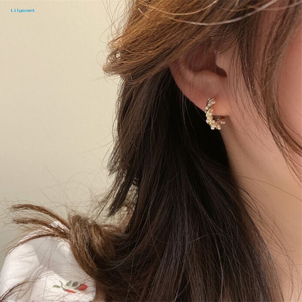 Lilyscent 1pasang Anting Bulat Anti Luntur Pakaian Sehari-Hari Wanita Anting Hoop Pesona Perhiasan Cahaya Mewah