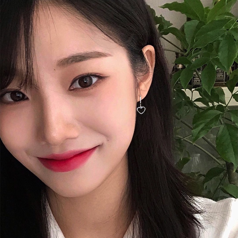 Papaozhu Manis S925 Perak Berongga Jantung Hoop Anting-Anting Untuk Wanita Perempuan Gaya Peach Hati Menjuntai Anting-Anting Temperamen Telinga Aksesoris