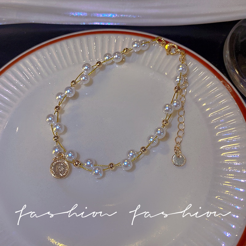 Ifyou Fashion Mutiara Manik Emas Gelang Kartu Bulat Gelang Untuk Wanita Perhiasan Aksesoris